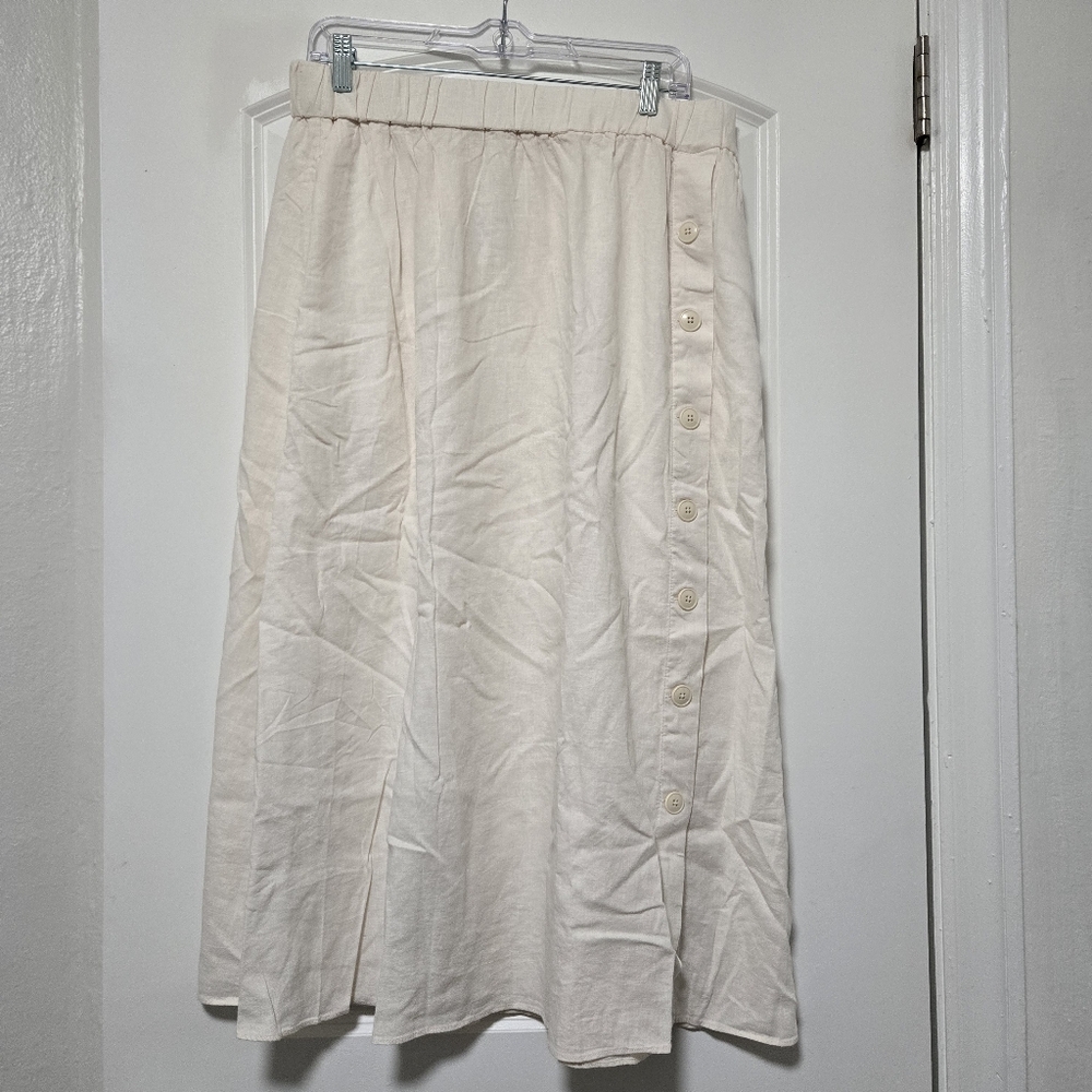 Madewell Cream Button-Detail Women’s 100% Linen Midi Skirt NWT Size Large
